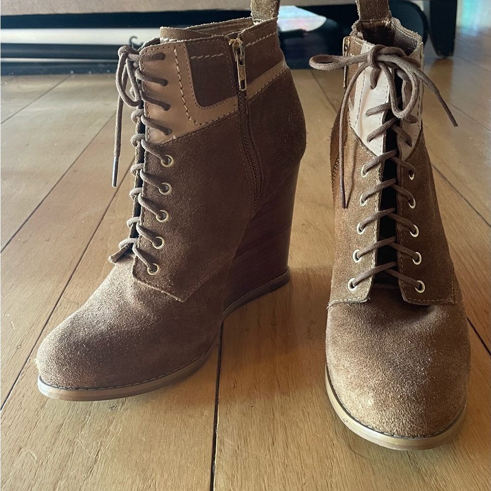Cynthia Vincent Brown Lace Up Boots with Wedge Heel